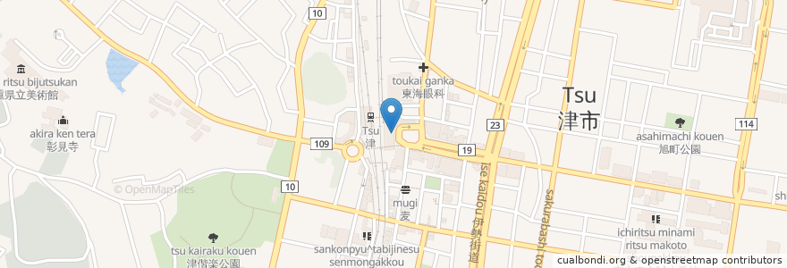 Mapa de ubicacion de 吉野家 津駅チャム店 en Japan, 三重県, 津市.