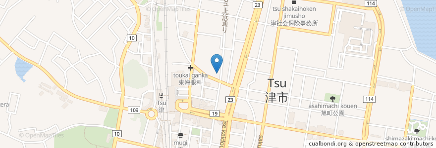 Mapa de ubicacion de 津のまち矯正歯科 en 日本, 三重県, 津市.