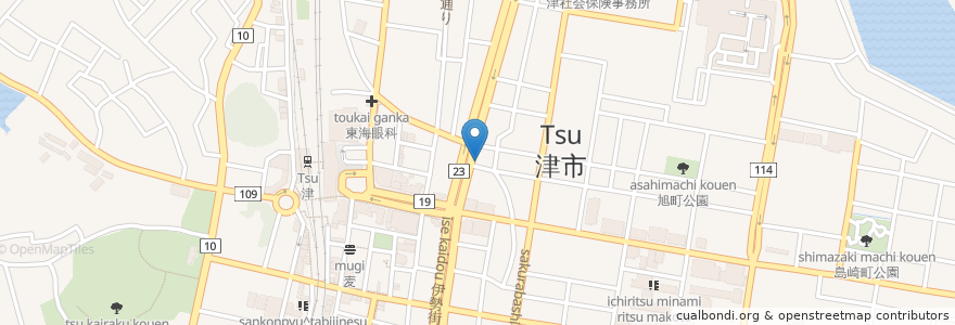 Mapa de ubicacion de ニッポンレンタカー 津駅栄町営業所 en Japon, Préfecture De Mie, Tsu.