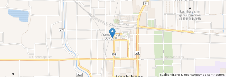 Mapa de ubicacion de 酔つ馬 大和八木店 en اليابان, 奈良県, 橿原市.