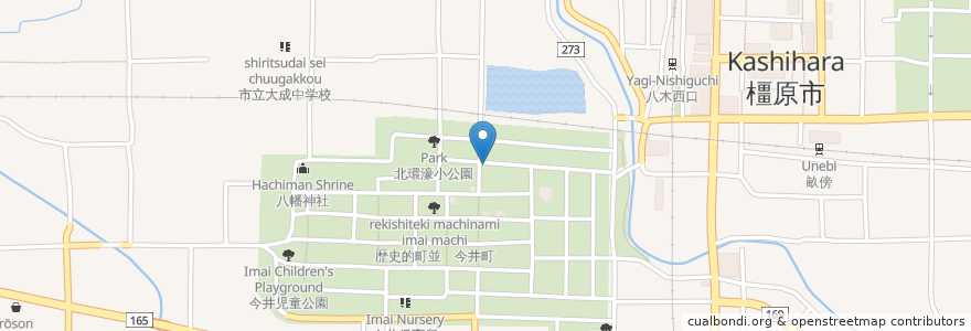 Mapa de ubicacion de 大川珈琲屋 en 日本, 奈良県, 橿原市.