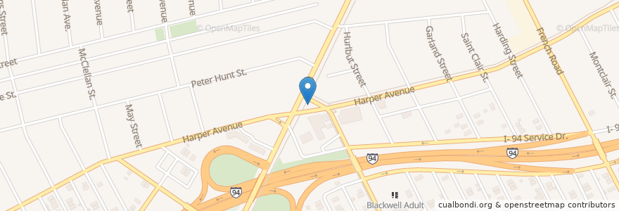 Mapa de ubicacion de Harper / Cadillac (WB) en 미국, 미시간, Wayne County, Detroit.