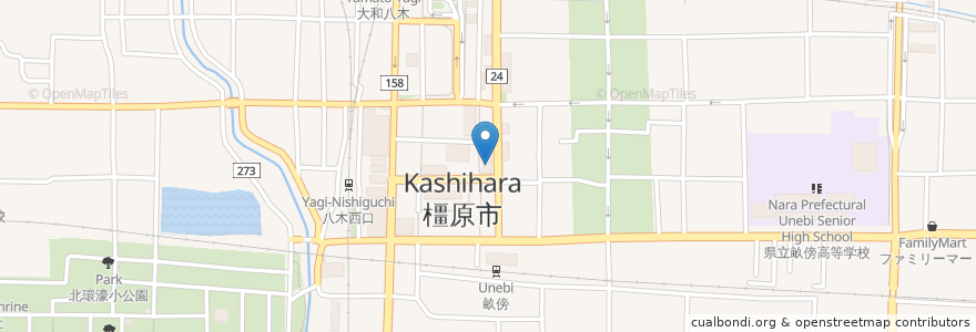 Mapa de ubicacion de 星屑亭 en Japão, 奈良県, 橿原市.