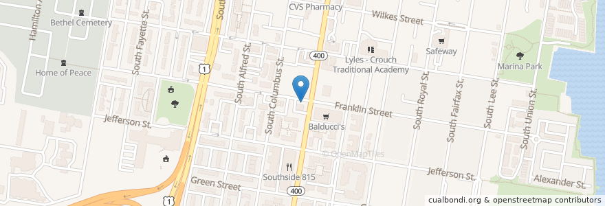 Mapa de ubicacion de Franklin and S Washington St en アメリカ合衆国, バージニア州, Alexandria.