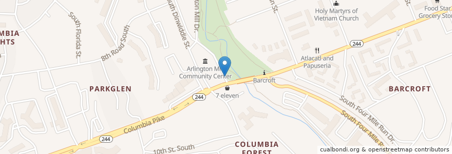 Mapa de ubicacion de Columbia Pike and S Dinwiddie St / Arlington Mill Community Center en 미국, 버지니아, Arlington County, Arlington.