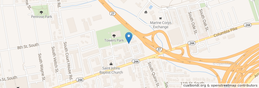 Mapa de ubicacion de Rolfe St and 9th St S en アメリカ合衆国, バージニア州, Arlington County, Arlington.