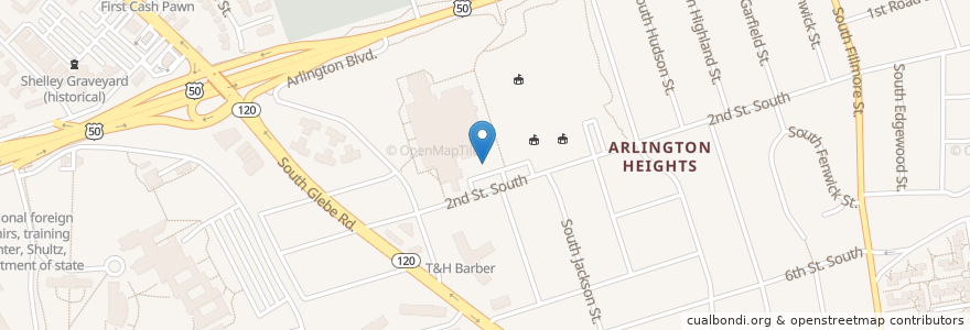 Mapa de ubicacion de TJ Cmty Ctr / 2nd St and S Old Glebe Rd en 美利坚合众国/美利堅合眾國, 弗吉尼亚州 / 維吉尼亞州 / 維珍尼亞州, Arlington County, Arlington.