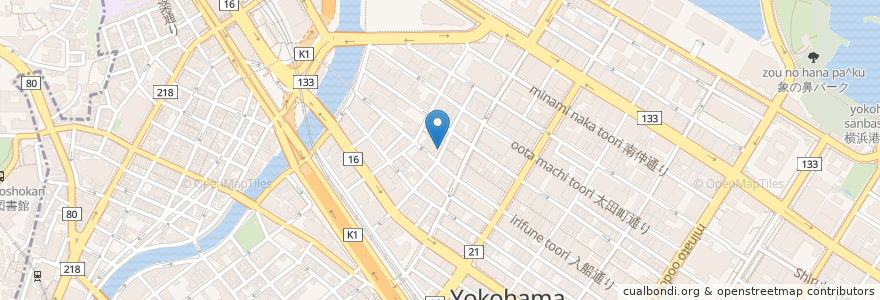 Mapa de ubicacion de 味のとんかつ 丸和 en Japonya, 神奈川県, 横浜市, 中区.