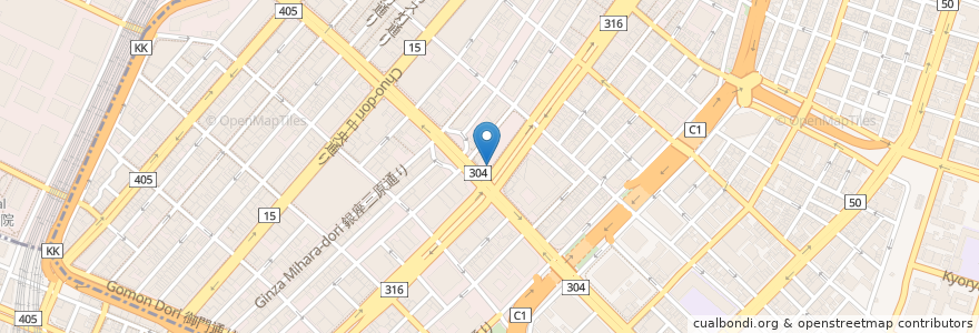 Mapa de ubicacion de レストラン早川 en 日本, 東京都, 中央区.
