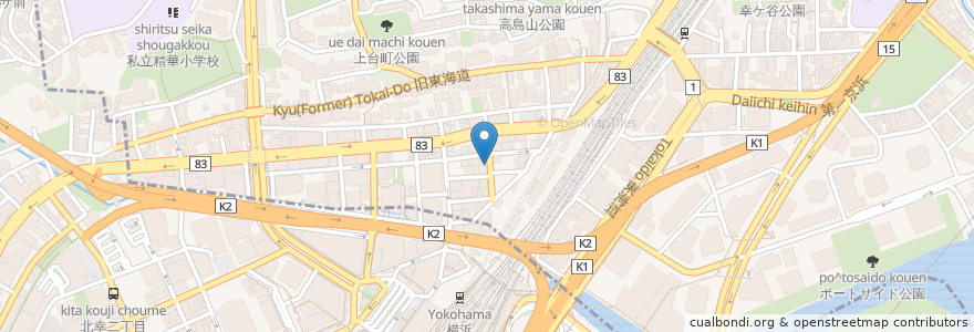 Mapa de ubicacion de 麺場 浜虎 en Japón, Prefectura De Kanagawa, Yokohama, 神奈川区.