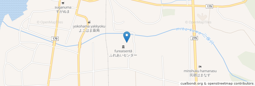Mapa de ubicacion de 横浜町老人福祉センター en 일본, 아오모리현, 上北郡, 横浜町.
