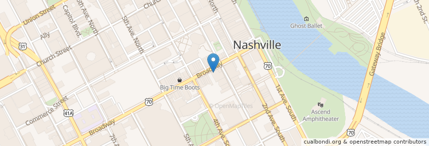 Mapa de ubicacion de Jason Aldean’s Kitchen & Rooftop Bar en Estados Unidos De América, Tennessee, Nashville-Davidson.