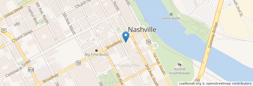 Mapa de ubicacion de Kid Rock’s Big Honky Tonk and Rock n’ Roll Steakhouse en Amerika Syarikat, Tennessee, Nashville-Davidson.