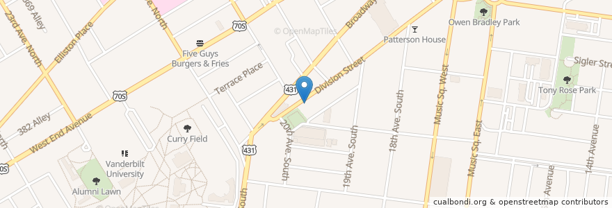 Mapa de ubicacion de Kung Fu Saloon en Stati Uniti D'America, Tennessee, Nashville-Davidson.