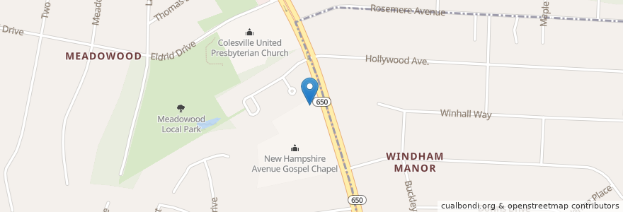 Mapa de ubicacion de New Hampshire Ave Gospel Chapel en United States, Maryland, Montgomery County, Colesville.
