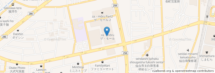 Mapa de ubicacion de ダービー&ジョアン 仙台店 en Japan, Miyagi Prefecture, Sendai, Taihaku Ward.