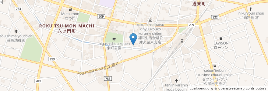 Mapa de ubicacion de 炉端TORIDE en Japan, 福岡県, 久留米市.