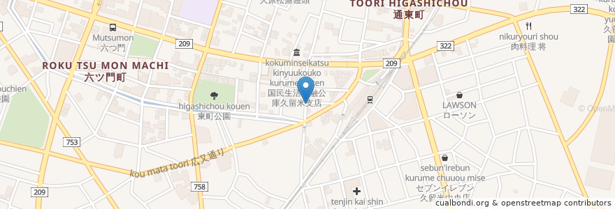 Mapa de ubicacion de ペーパームーン en Japão, 福岡県, 久留米市.