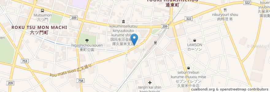 Mapa de ubicacion de ファミリー薬局 en Japão, 福岡県, 久留米市.