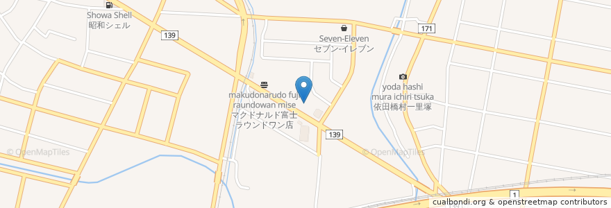 Mapa de ubicacion de 丸亀製麺 en 日本, 静岡県, 富士市.