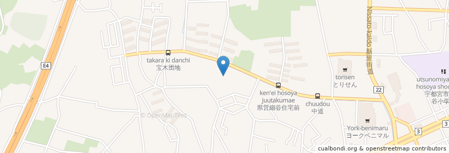 Mapa de ubicacion de コール;宝木之湯 en Japan, Präfektur Tochigi, 宇都宮市.