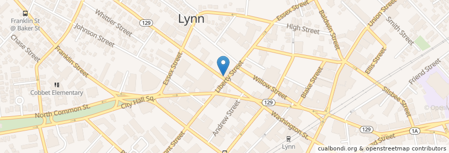 Mapa de ubicacion de Rincon Macorisano Restaurant en Estados Unidos Da América, Massachusetts, Essex County, Lynn.