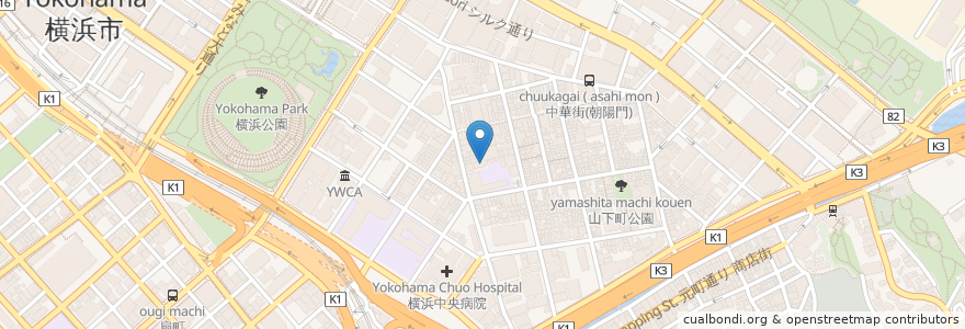 Mapa de ubicacion de 横浜中華保育園 en 일본, 가나가와현, 요코하마시, 中区.