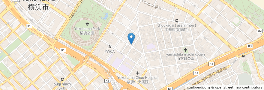 Mapa de ubicacion de 東北人家 en 日本, 神奈川県, 横浜市, 中区.