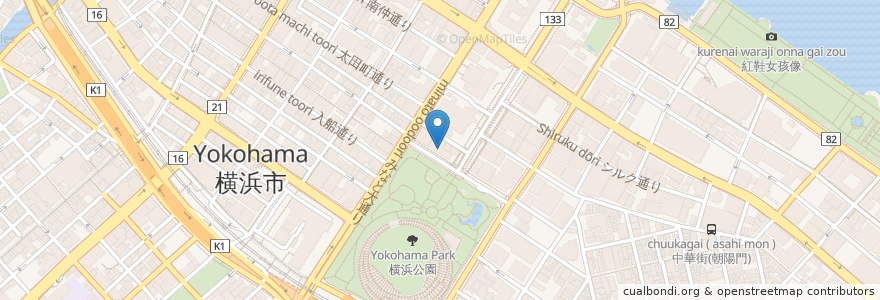 Mapa de ubicacion de キャビン en Japan, Präfektur Kanagawa, Yokohama, 中区.