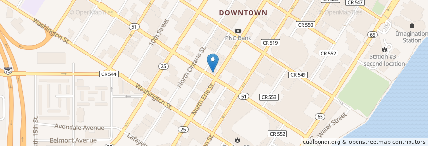 Mapa de ubicacion de Chevys Place en Verenigde Staten, Ohio, Lucas County, Toledo.