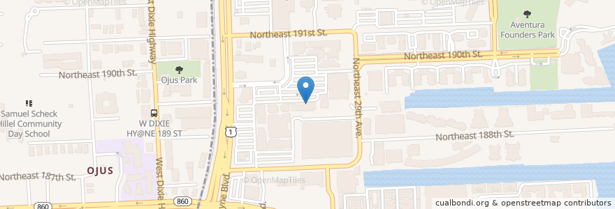 Mapa de ubicacion de Menchie's en 美利坚合众国/美利堅合眾國, 佛罗里达州/佛羅里達州, 迈阿密-戴德县/邁亞美戴德縣/邁阿密-戴德郡, Aventura.