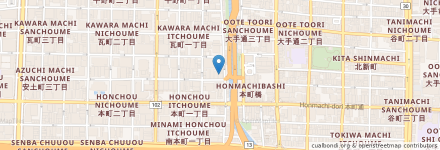 Mapa de ubicacion de Wapiti en Japan, Präfektur Osaka, 大阪市, 中央区.