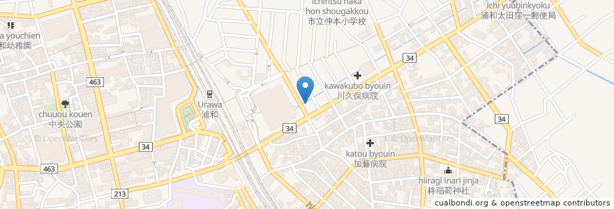 Mapa de ubicacion de 埼玉県信用金庫浦和東支店 en Japonya, 埼玉県, さいたま市, 浦和区.