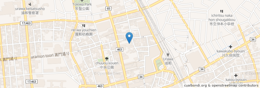 Mapa de ubicacion de 武蔵野銀行浦和西口出張所 en Giappone, Prefettura Di Saitama, さいたま市, 浦和区.