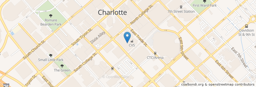 Mapa de ubicacion de Five Guys en Verenigde Staten, North Carolina, Mecklenburg County, Charlotte.