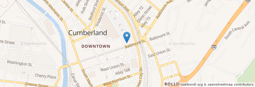 Mapa de ubicacion de M&T Bank en 미국, 메릴랜드, Allegany County, Cumberland.