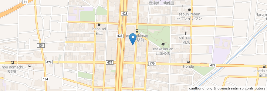 Mapa de ubicacion de 遠藤歯科診療所 en 일본, 오사카부, 吹田市.