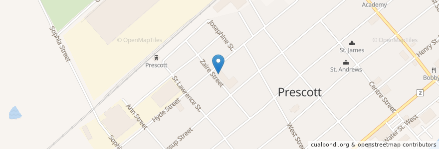 Mapa de ubicacion de Prescott Youth Centre en Canadá.