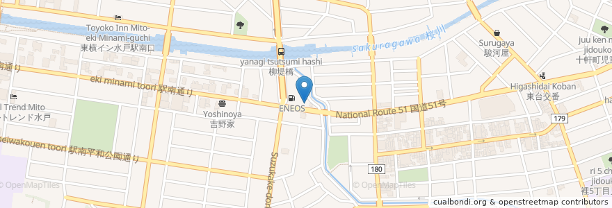 Mapa de ubicacion de すき家 en 日本, 茨城県, 水戸市.