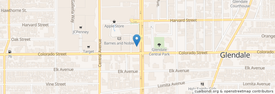 Mapa de ubicacion de Bank of America Financial Center en 미국, 캘리포니아주, Los Angeles County, Glendale.
