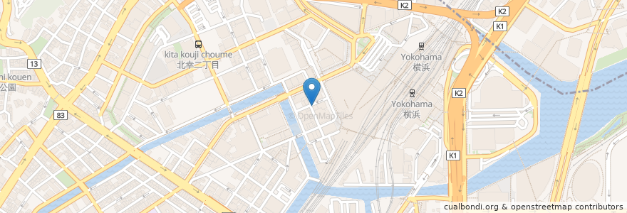 Mapa de ubicacion de ダンボ ピザファクトリー横浜 en 일본, 가나가와현, 요코하마시, 西区, 神奈川区.