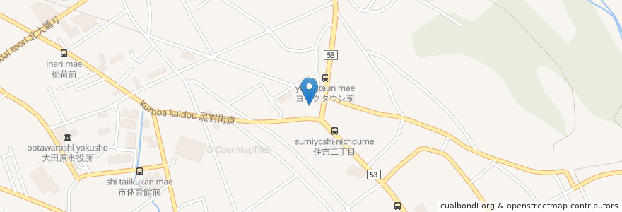 Mapa de ubicacion de 丸亀製麺 en Japan, Präfektur Tochigi, 大田原市.