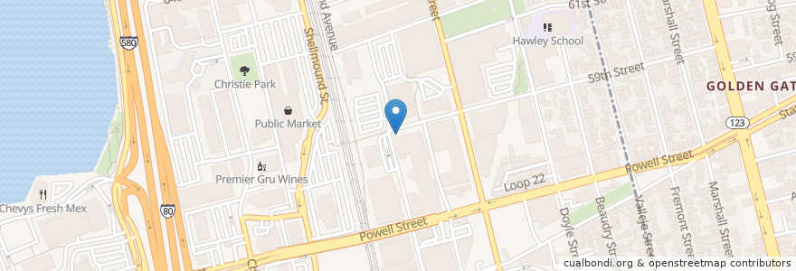 Mapa de ubicacion de 59th St at Horton St en アメリカ合衆国, カリフォルニア州, アラメダ郡, Emeryville.