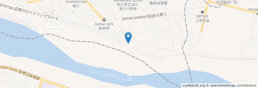 Mapa de ubicacion de 宿河原稲荷神社 en 日本, 神奈川県, 東京都, 川崎市, 狛江市, 多摩区.