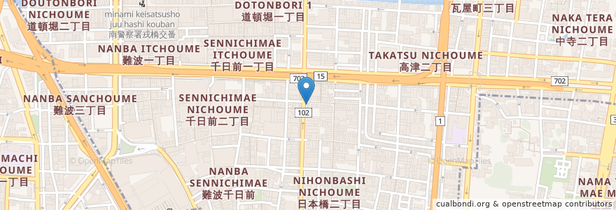 Mapa de ubicacion de 黒門屋ラーメン 総本店 en Japonya, 大阪府, 大阪市, 中央区.