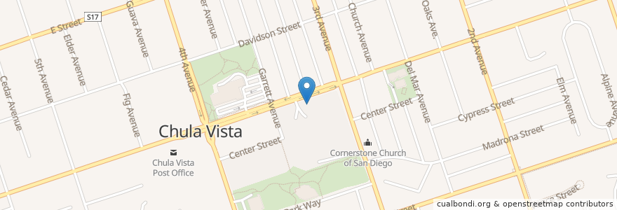 Mapa de ubicacion de Marie Callender's Restaurant & Bakery en アメリカ合衆国, カリフォルニア州, San Diego County, Chula Vista.