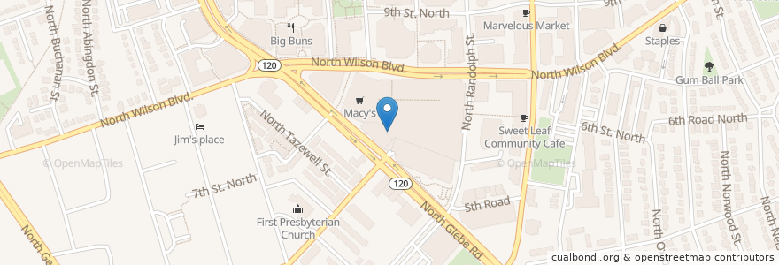 Mapa de ubicacion de Chick-fil-A en 美利坚合众国/美利堅合眾國, 弗吉尼亚州 / 維吉尼亞州 / 維珍尼亞州, Arlington County, Arlington.