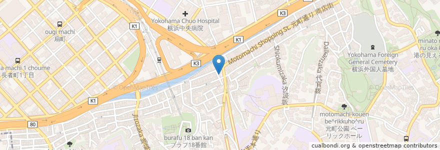 Mapa de ubicacion de 食彩和牛 しげ吉 横浜元町店 en 일본, 가나가와현, 요코하마시, 中区.