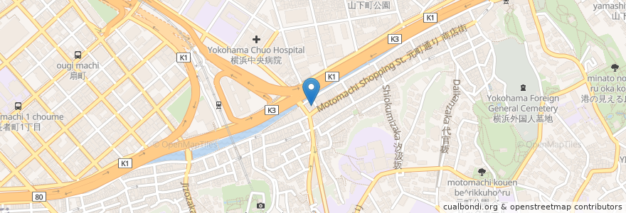 Mapa de ubicacion de 石川屋 en Japan, Präfektur Kanagawa, Yokohama, 中区.