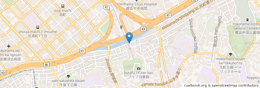 Mapa de ubicacion de ポティエコーヒー 石川町元町口店 en Japan, 神奈川県, Yokohama, 中区.